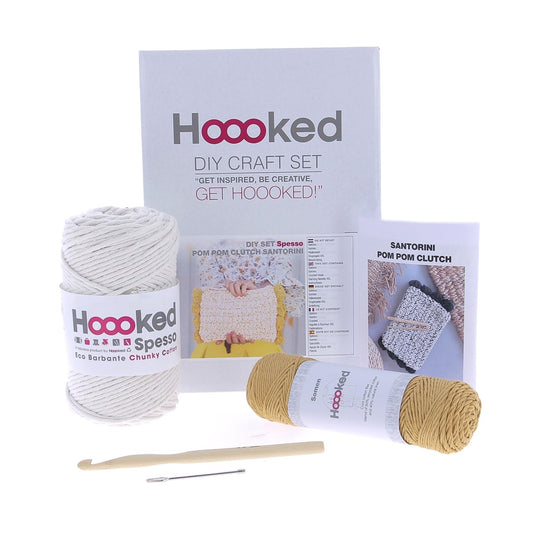 Hoooked Spesso Chunky Oro Cotton Santorini Pompom Clutch Bag
