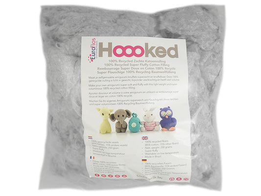 Hoooked Cloud Grey Wadding 85% Cotton, 15% Other Fibres 100% Recycled Fluffy Cotton Filling 250g