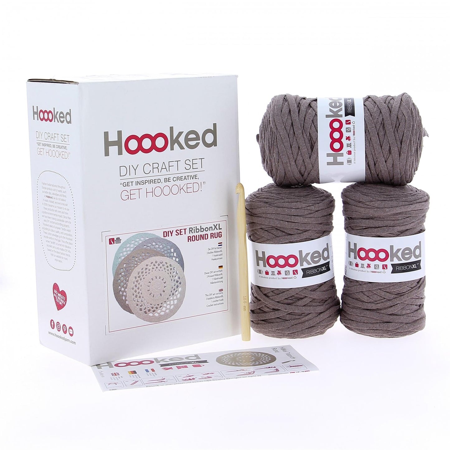 Hoooked RibbonXL Earth Taupe Cotton Round Rug Crochet Kit