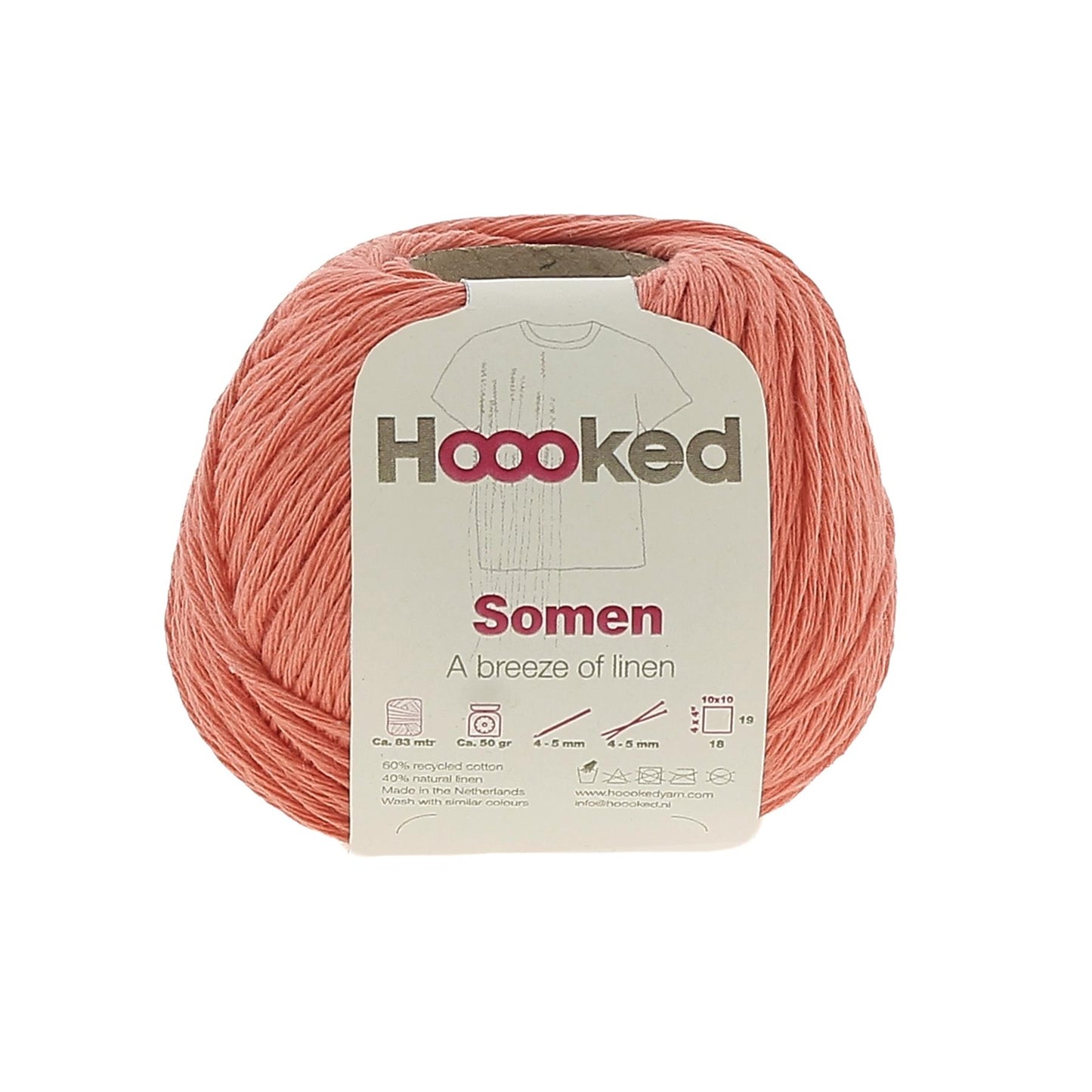 [Hoooked] SO2250G Somen Corallo Coral Cotton/Linen Blend Yarn - 82.5M, 50g