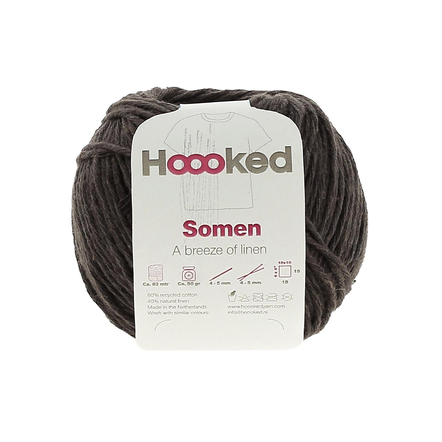 [Hoooked] SO1550G Somen Espresso Brown Cotton/Linen Blend Yarn - 82.5M, 50g