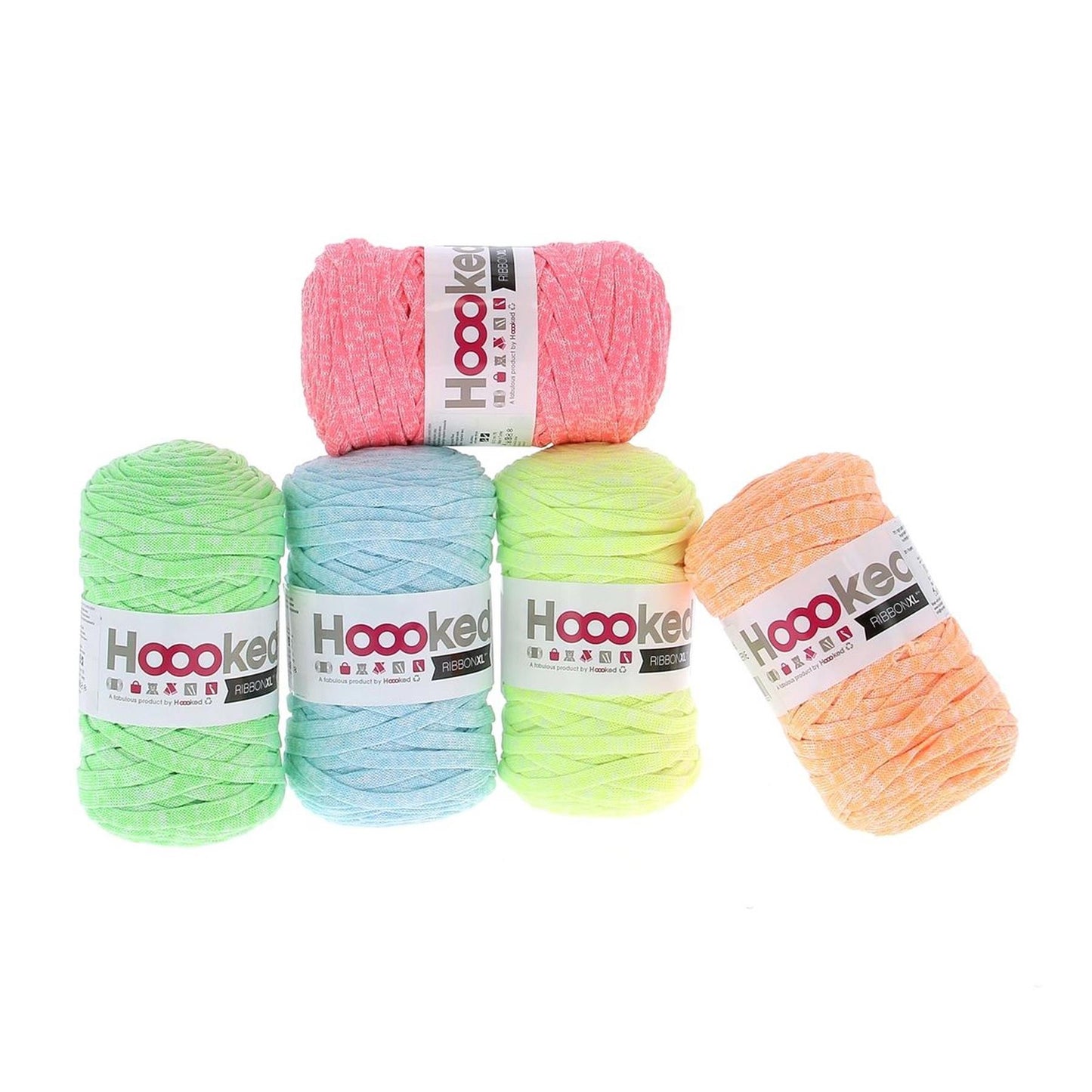 Hoooked RibbonXL Neon Neon Rainbow Splash Cotton Yarn - 120M 250g (Pack of 5)